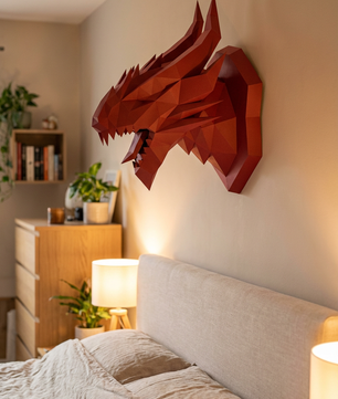 3D polygonal paper dragon head figure for assembly 40 x 29 x 25 – decorative papercraft DIY kit, modern geometric sculpture for wall above the bed - Mi tienda