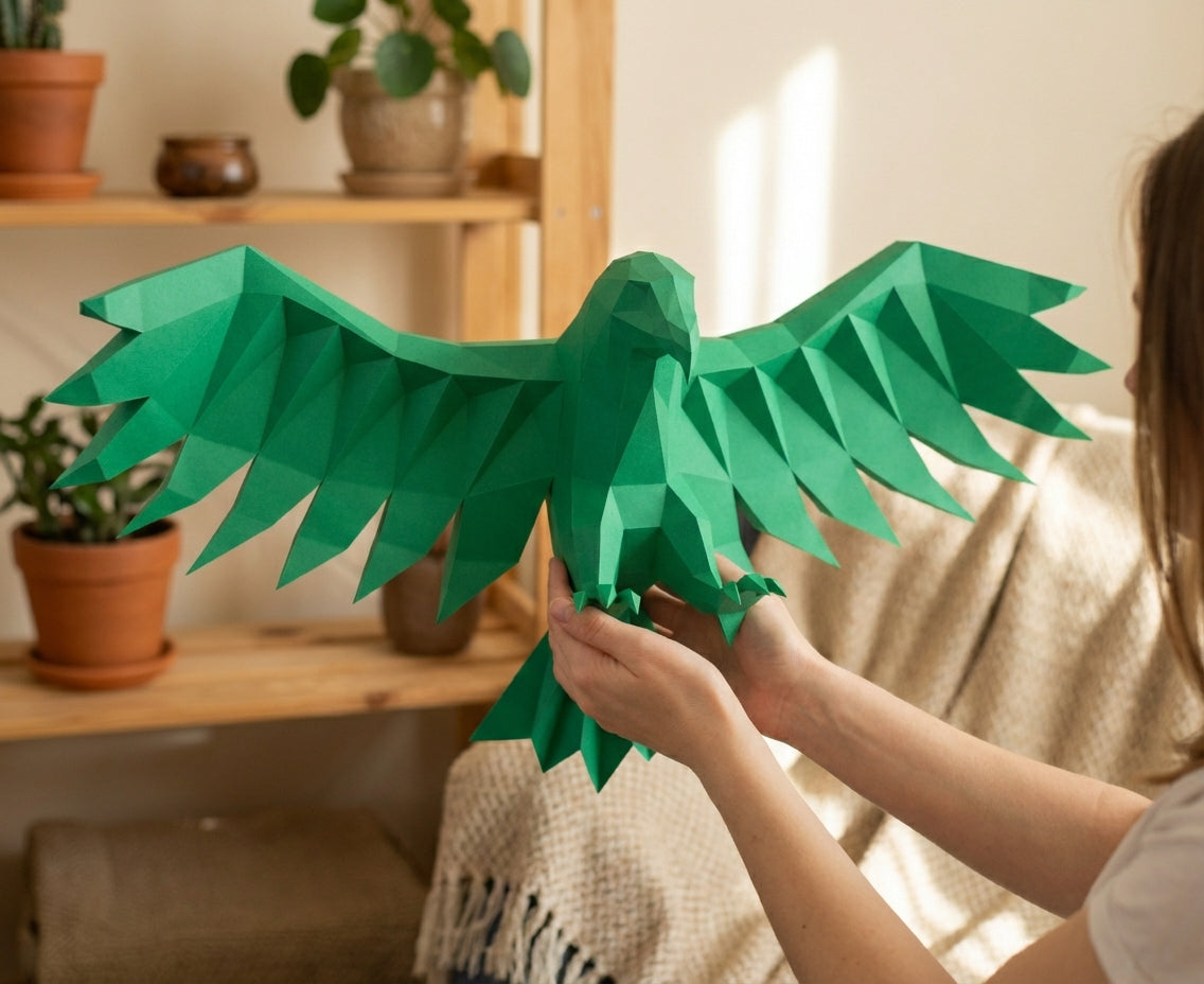 3D Eagle Wall Art Papercraft, Polygonal Bird Figure for Assembly – DIY Geometric Sculpture, Unique Home Decor for Creative Workspace - Mi tienda