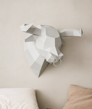 Kit PaperCraft DIY: cabeza de toro poligonal de papel 3D para montar 39x35x29, decoración de pared, manualidad creativa
