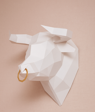 Kit PaperCraft DIY: cabeza de toro poligonal de papel 3D para montar 39x35x29, decoración de pared, manualidad creativa