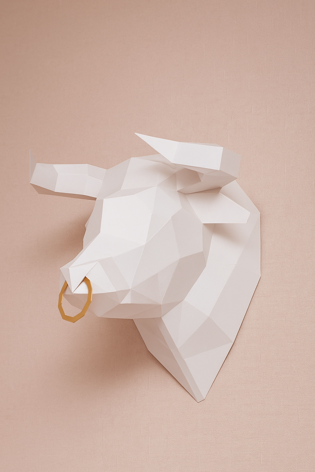 Kit PaperCraft DIY: cabeza de toro poligonal de papel 3D para montar 39x35x29, decoración de pared, manualidad creativa