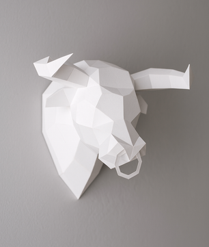 Kit PaperCraft DIY: cabeza de toro poligonal de papel 3D para montar 39x35x29, decoración de pared, manualidad creativa