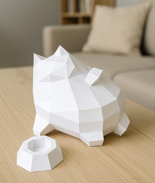Polygonal paper cat builder figure in fun style, 3D craft for assembly 30 x 25 x 19 – papercraft DIY - Mi tienda