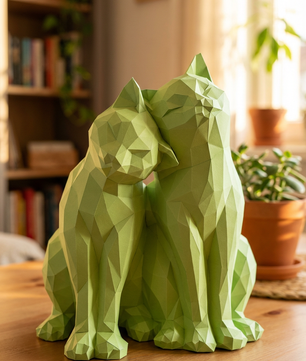 Figura constructor gatos poligonales de papel, manualidad 3D para montar 35x29x26 — PaperCraft DIY, figura de cartón para decoración del hogar