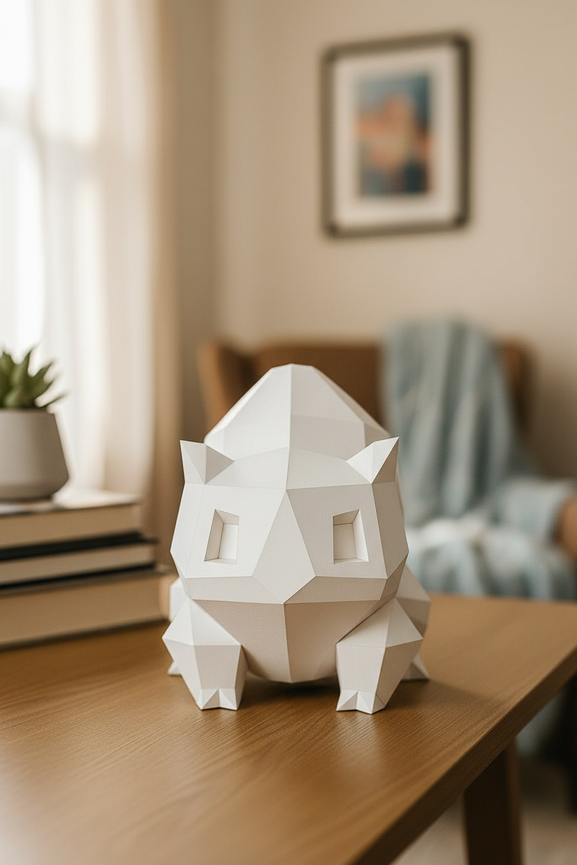 Polygonal paper Bulbasaur craft kit, 3D DIY papercraft model 23x20x19, creative cardboard decor - Mi tienda