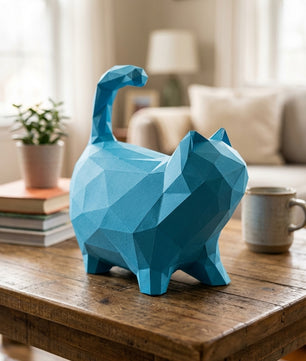 Cat polygonal paper figure for assembly 30 x 33 x 16 – papercraft DIY craft, sculptural cardboard cat for modern home decoration - Mi tienda