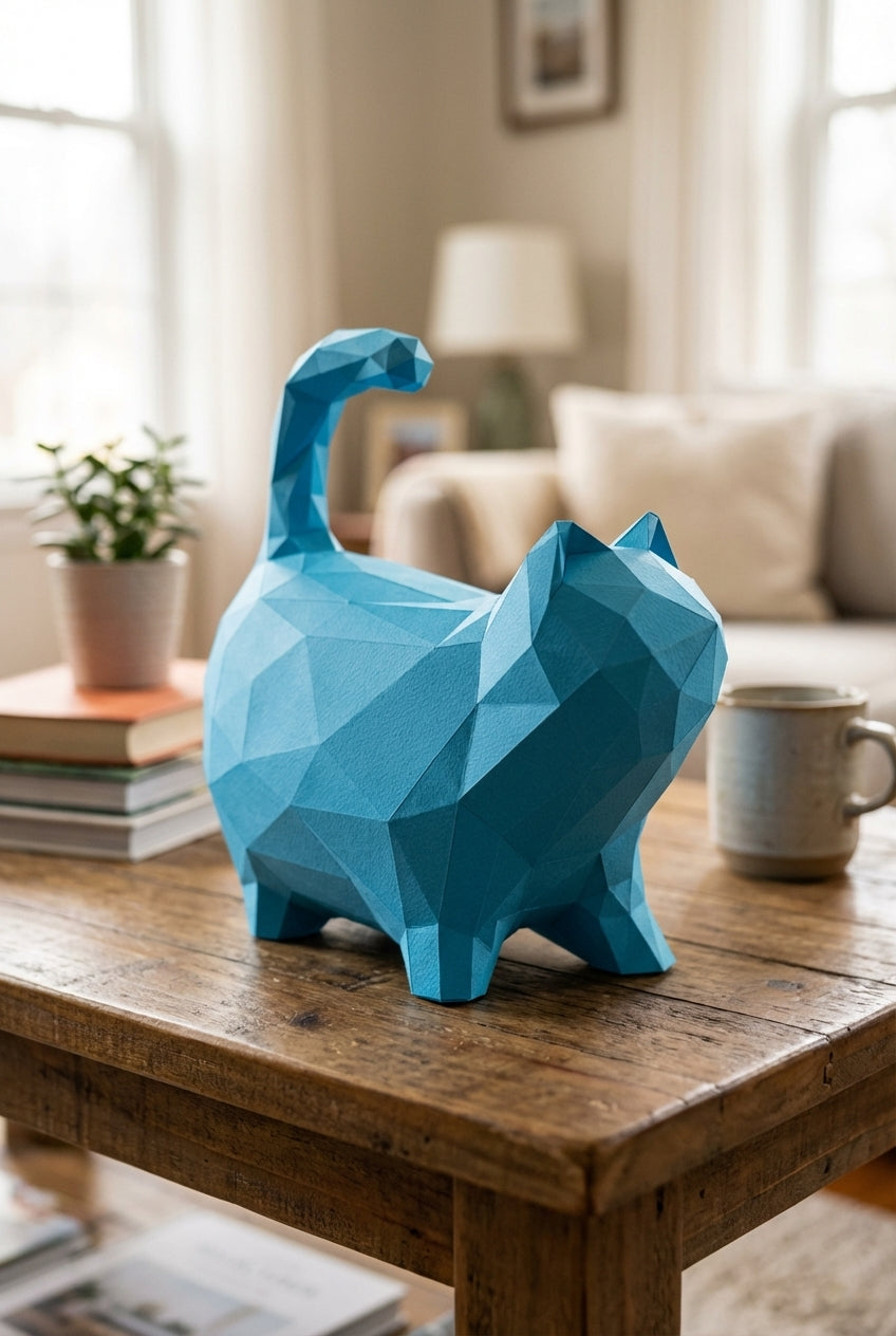 Cat polygonal paper figure for assembly 30 x 33 x 16 – papercraft DIY craft, sculptural cardboard cat for modern home decoration - Mi tienda