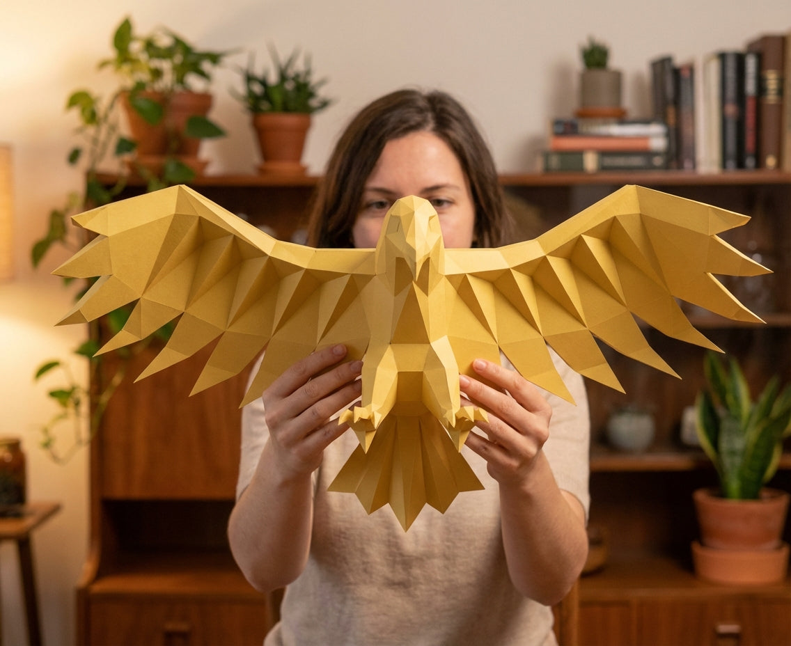 3D Eagle Wall Art Papercraft, Polygonal Bird Figure for Assembly – DIY Geometric Sculpture, Unique Home Decor for Creative Workspace - Mi tienda