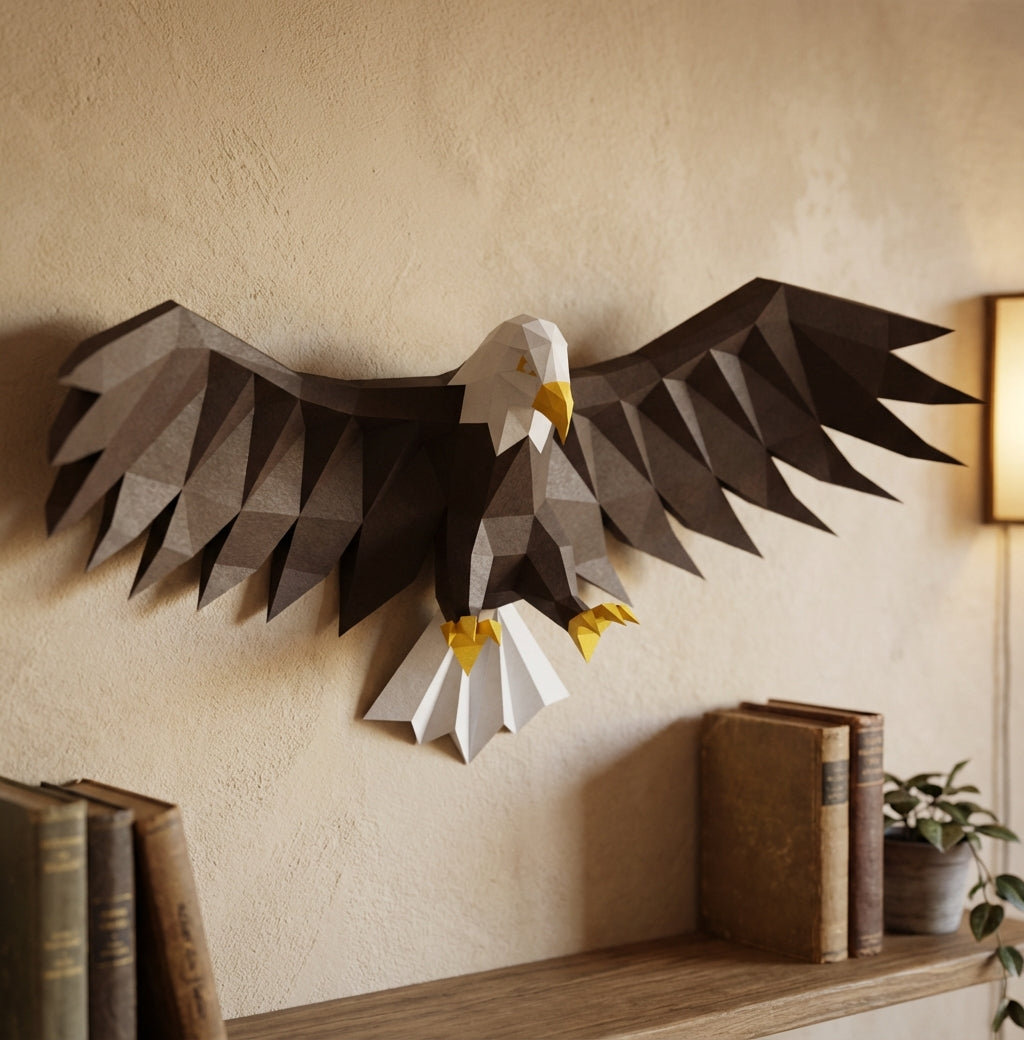 3D Eagle Wall Art Papercraft, Polygonal Bird Figure for Assembly – DIY Geometric Sculpture, Unique Home Decor for Creative Workspace - Mi tienda