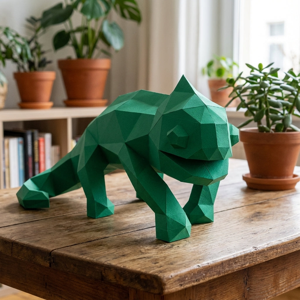 Chameleon Paper Sculpture - 34cm Large Lizard Decor - Low Poly Geometric Animal - 3D Papercraft Art - Modern Office Desk Decor - Reptile Gift - Mi tienda