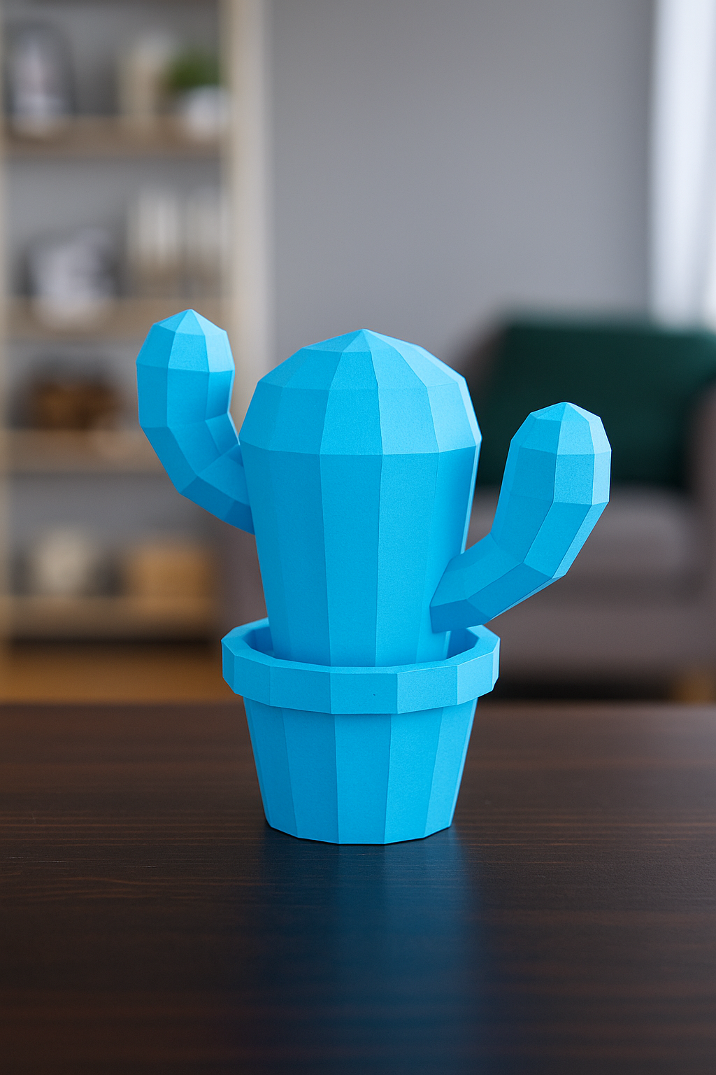 Figura constructor cactus poligonal de papel, manualidad 3D para montar  20x19x10— PaperCraft DIY, figura de cartón para decoración del hogar