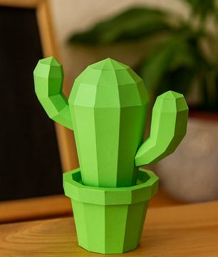 Figura constructor cactus poligonal de papel, manualidad 3D para montar  20x19x10— PaperCraft DIY, figura de cartón para decoración del hogar