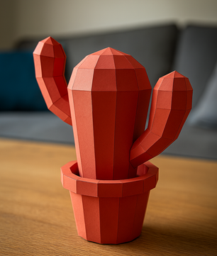 Figura constructor cactus poligonal de papel, manualidad 3D para montar  20x19x10— PaperCraft DIY, figura de cartón para decoración del hogar