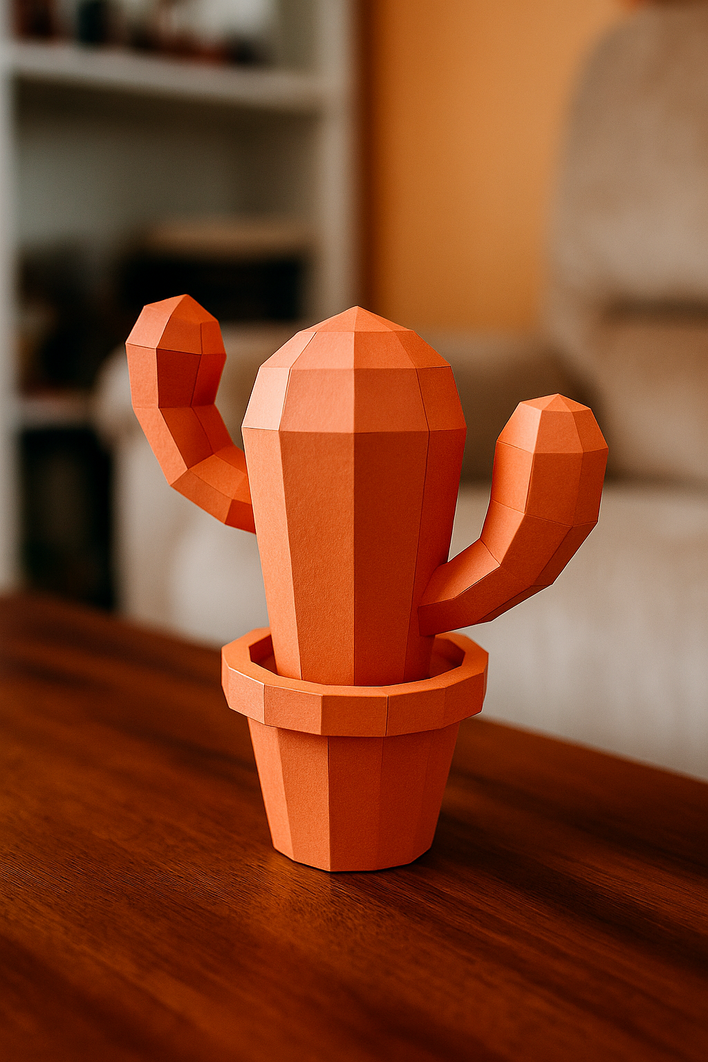 Figura constructor cactus poligonal de papel, manualidad 3D para montar  20x19x10— PaperCraft DIY, figura de cartón para decoración del hogar