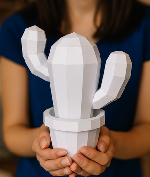 Figura constructor cactus poligonal de papel, manualidad 3D para montar  20x19x10— PaperCraft DIY, figura de cartón para decoración del hogar