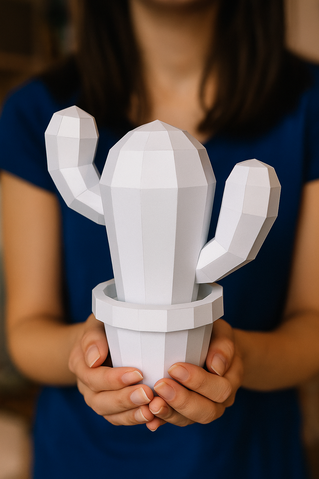 Figura constructor cactus poligonal de papel, manualidad 3D para montar  20x19x10— PaperCraft DIY, figura de cartón para decoración del hogar