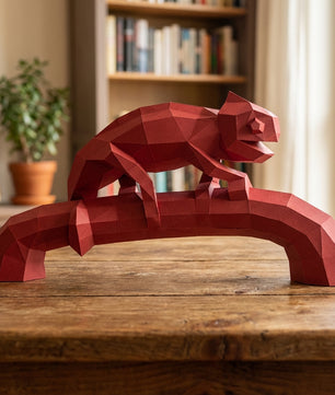 Geometric chameleon papercraft on stick, 3D DIY sculpture kit, 44x9x21 cm, modern animal decor for desk or workspace - Mi tienda
