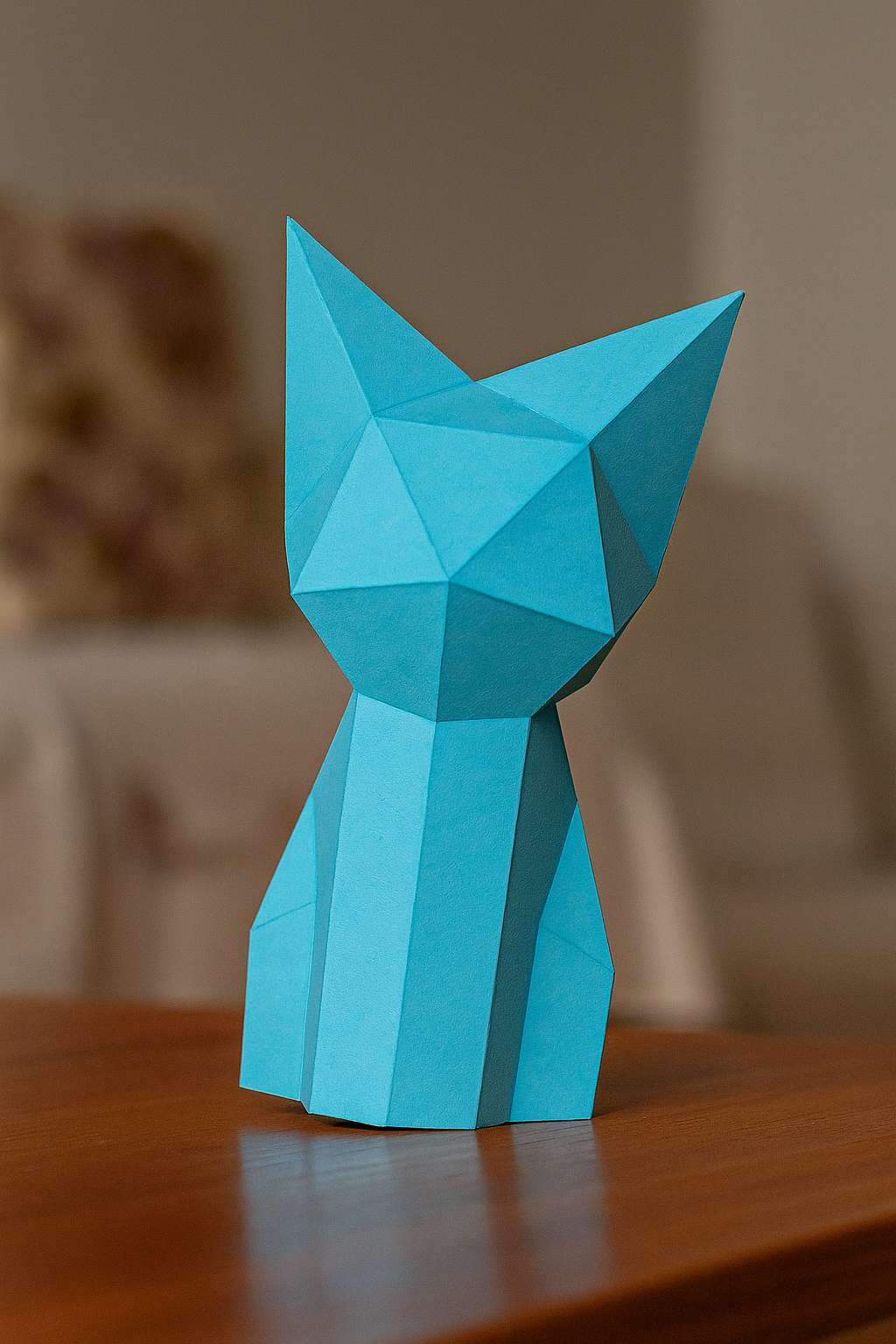 Figura constructor de gato poligonal en papel, kit 3D para montar   26x15x18 — Manualidad PaperCraft DIY