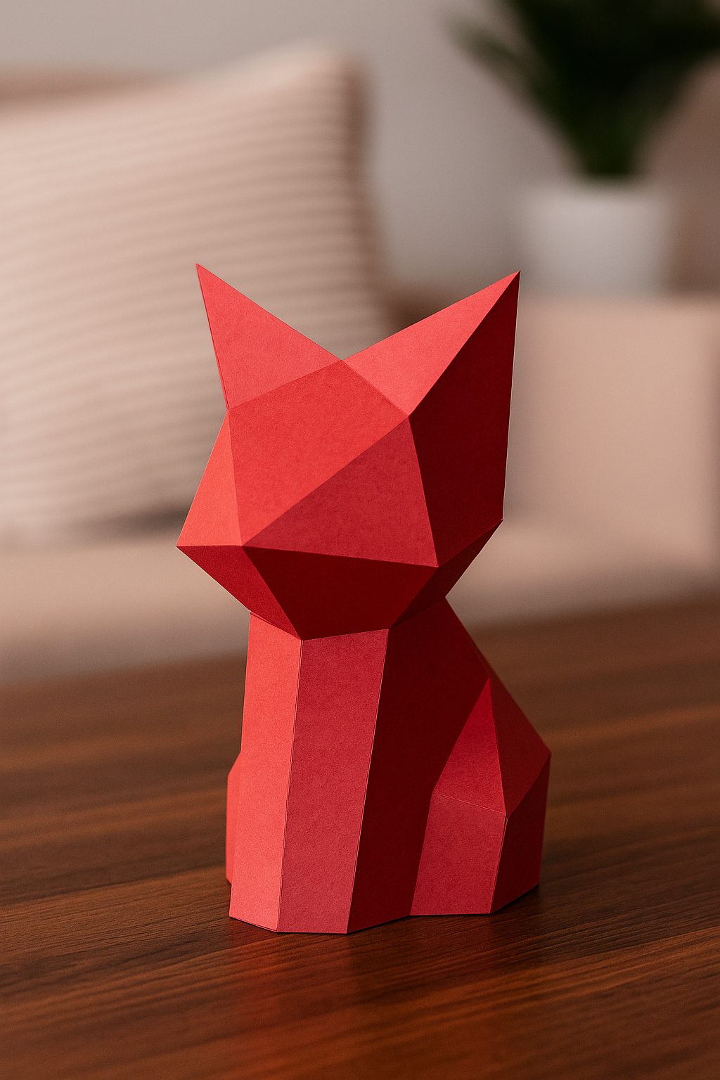 Figura constructor de gato poligonal en papel, kit 3D para montar   26x15x18 — Manualidad PaperCraft DIY