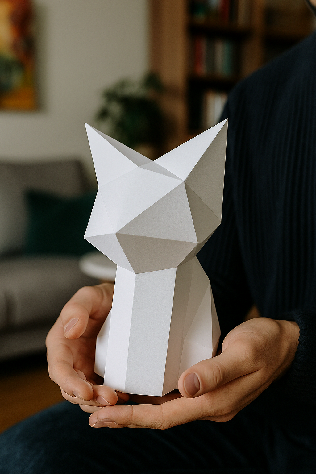 Figura constructor de gato poligonal en papel, kit 3D para montar   26x15x18 — Manualidad PaperCraft DIY