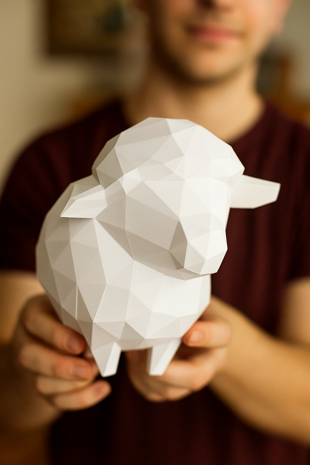 figura 3D de oveja poligonal de papel para montar, manualidad creativa  18x25x29 - Kit PaperCraft DIY