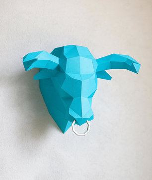 Kit PaperCraft DIY: cabeza de toro poligonal de papel 3D para montar 39x35x29, decoración de pared, manualidad creativa