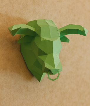 Kit PaperCraft DIY: cabeza de toro poligonal de papel 3D para montar 39x35x29, decoración de pared, manualidad creativa