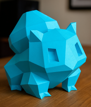 Polygonal paper Bulbasaur craft kit, 3D DIY papercraft model 23x20x19, creative cardboard decor - Mi tienda