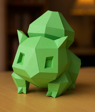 Polygonal paper Bulbasaur craft kit, 3D DIY papercraft model 23x20x19, creative cardboard decor - Mi tienda
