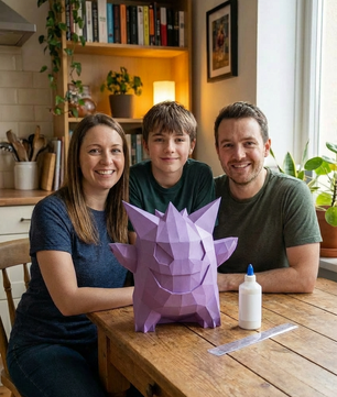 3D polygonal paper Gengar figure for assembly 27 x 33 x 32 – decorative papercraft DIY kit, modern geometric sculpture - Mi tienda