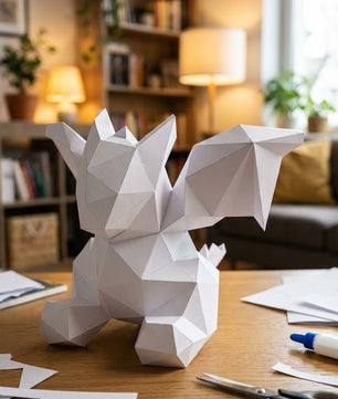 3D small polygonal paper dragon for assembly 23 x 29 x 29 – papercraft DIY kit, modern cardboard sculpture, creative geometric home decoration - Mi tienda