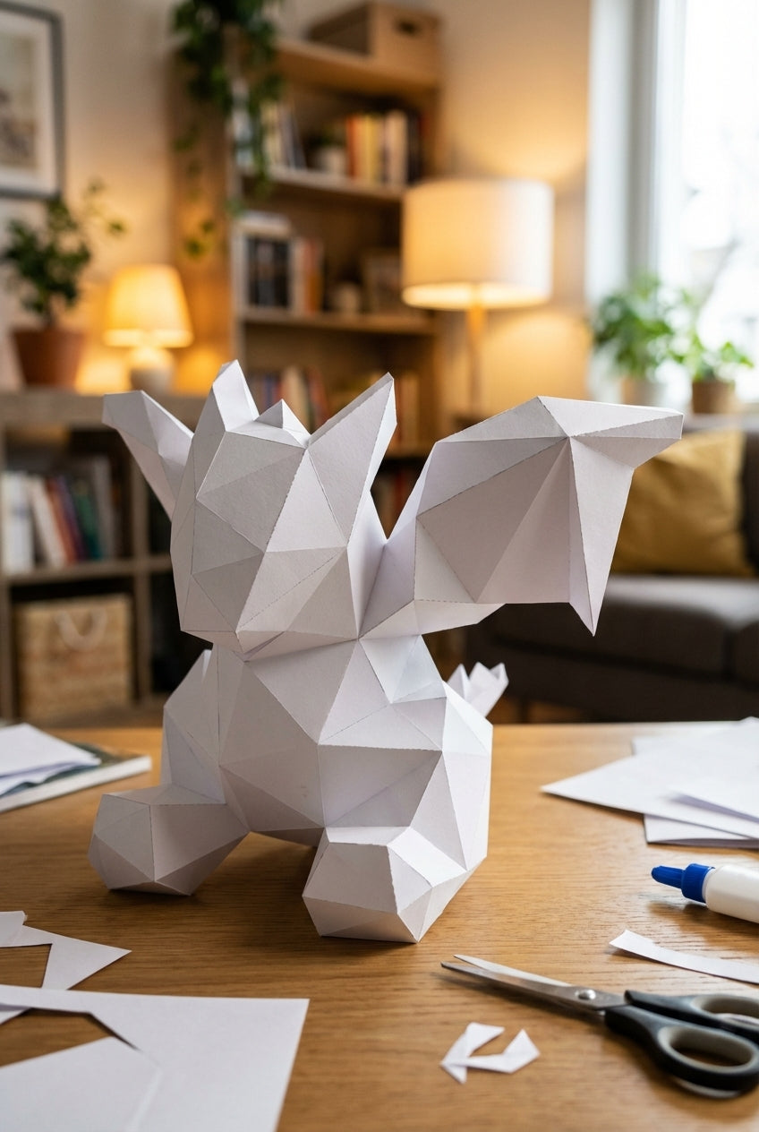 3D small polygonal paper dragon for assembly 23 x 29 x 29 – papercraft DIY kit, modern cardboard sculpture, creative geometric home decoration - Mi tienda