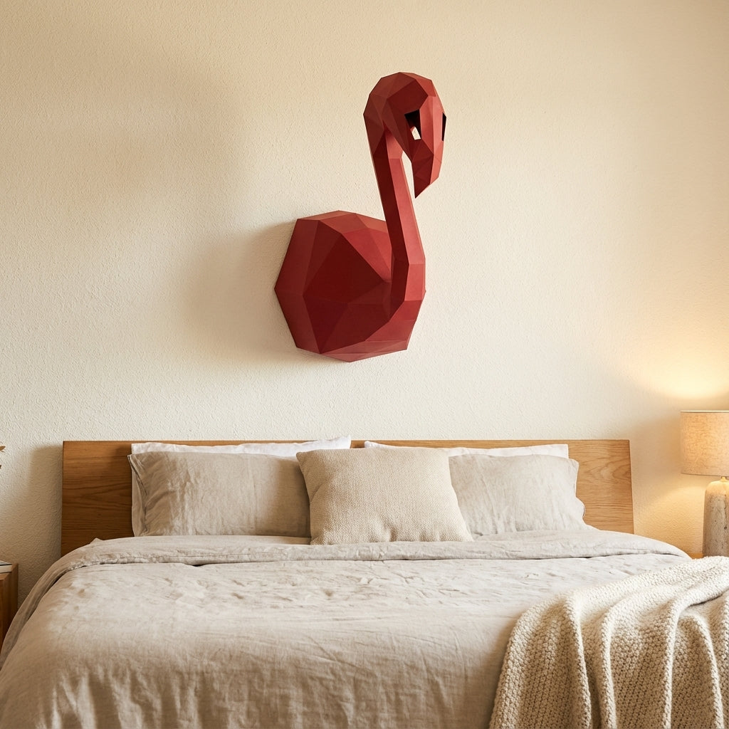 3D Wall Flamingo Papercraft wall flamingo papercraft kit! Polygonal paper art, 37x35x19 cm. Unique DIY wall decor - Mi tienda