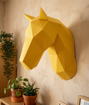 Horse head polygonal paper figure for assembly 25 x 35 x 19 – papercraft DIY craft, modern cardboard wall decoration, geometric style - Mi tienda