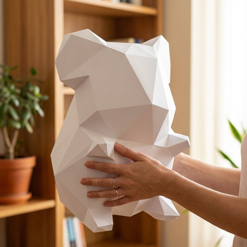 Own polygonal hamster papercraft – 3D modern geometric sculpture, 44 ready-to-fold pieces, size 30x26x20 cm, creative paper animal decor for any space - Mi tienda