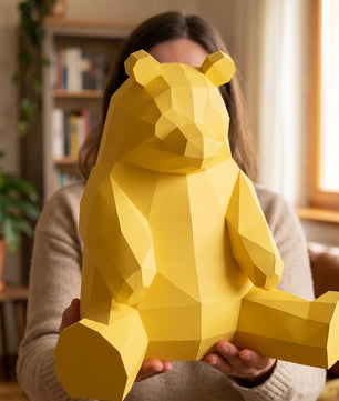 Polygonal panda papercraft, 3d geometric sculpture, 61-piece diy paper kit, 32x35x35 cm, modern handmade decor for home or office - Mi tienda