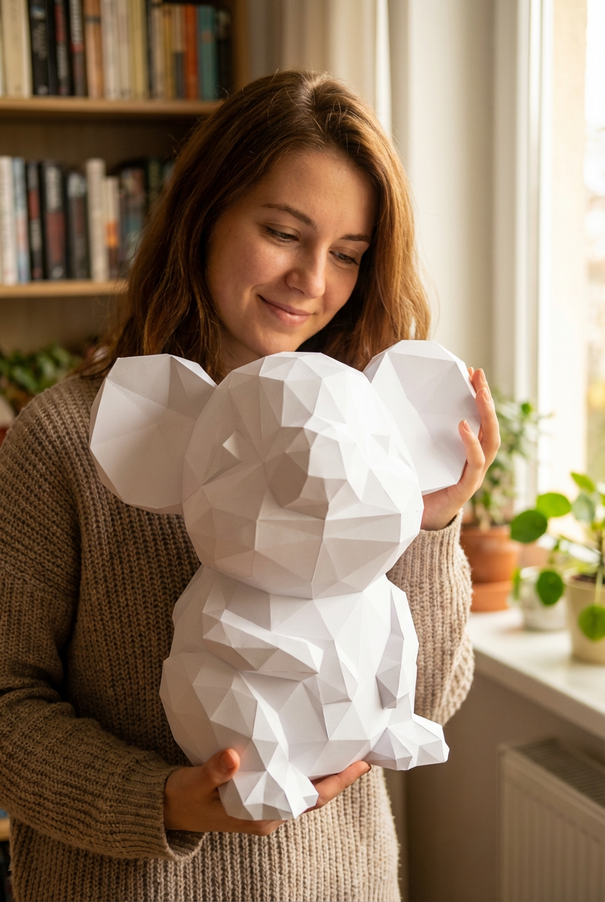3D polygonal paper mouse for assembly 25 x 30 x 24 – decorative papercraft DIY kit, modern cardboard sculpture, geometric home decoration - Mi tienda