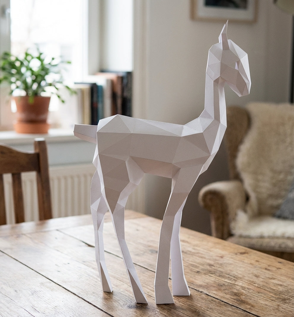 Kit DIY de papel poligonal papercraft 3D de cervatillo, 70x43x11 cm, 72 piezas – Ciervo de cartón geométrico, figura animal creativa para decoración de pared de habitación infantil