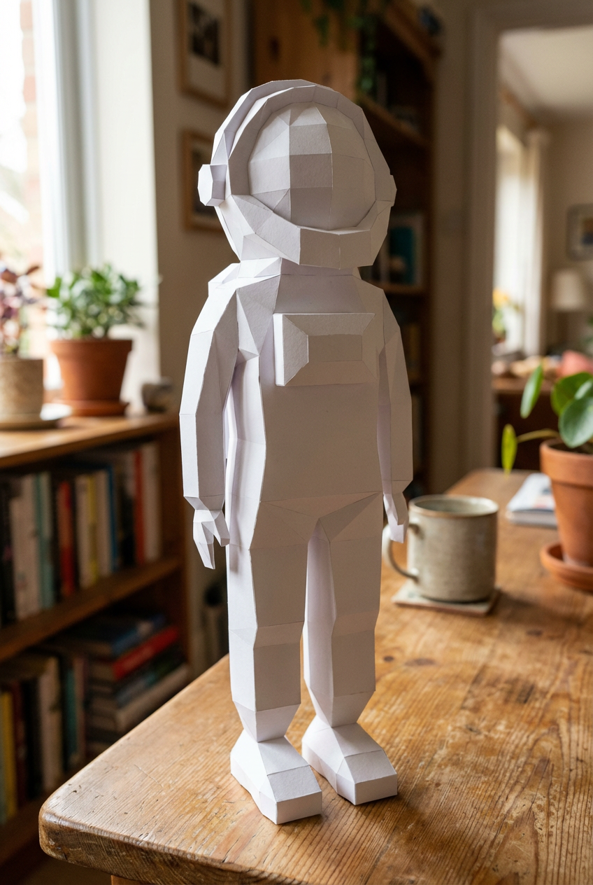 3D polygonal paper astronaut figure for assembly 51 x 18 x 14 – decorative papercraft DIY kit, modern geometric sculpture for table or shelf - Mi tienda