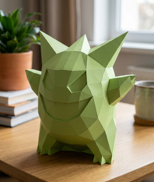 3D polygonal paper Gengar figure for assembly 27 x 33 x 32 – decorative papercraft DIY kit, modern geometric sculpture - Mi tienda