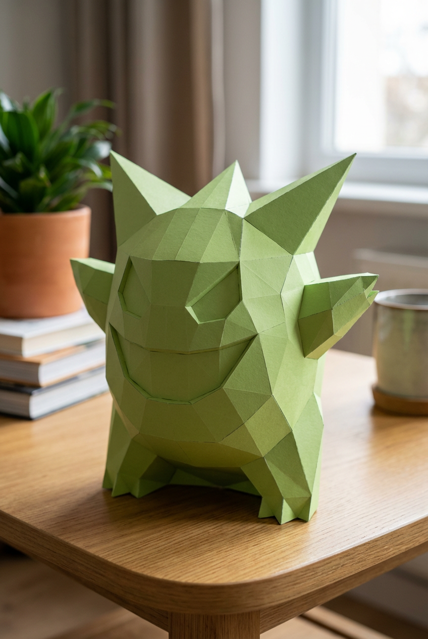 3D polygonal paper Gengar figure for assembly 27 x 33 x 32 – decorative papercraft DIY kit, modern geometric sculpture - Mi tienda