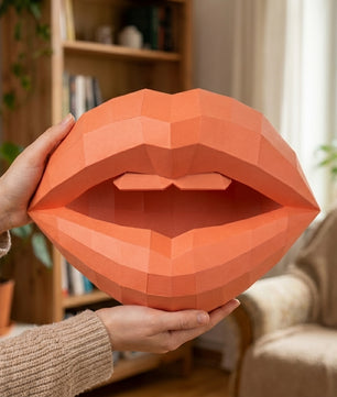 3D lips with teeth papercraft, polygonal paper figure for assembly, 35x26x20 cm, 49 parts – DIY geometric sculpture, unique wall art for creative workspace
