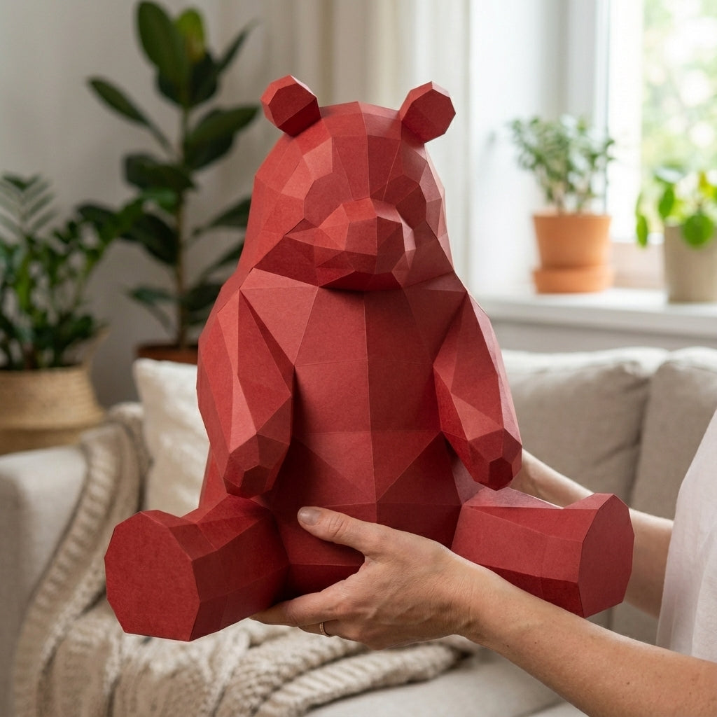 Polygonal panda papercraft, 3d geometric sculpture, 61-piece diy paper kit, 32x35x35 cm, modern handmade decor for home or office - Mi tienda