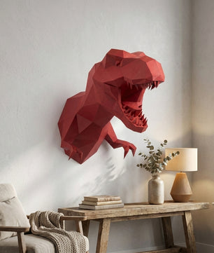 3D Papercraft Green T-Rex Wall Trophy 50cm DIY Low Poly Dinosaur Head Model – Geometric Paper Sculpture Wall Decor for Living Room - Mi tienda