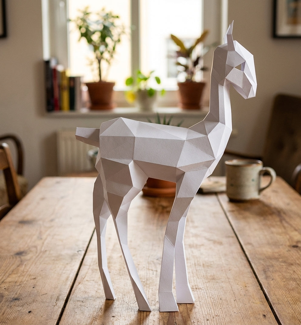 Kit DIY de papel poligonal papercraft 3D de cervatillo, 70x43x11 cm, 72 piezas – Ciervo de cartón geométrico, figura animal creativa para decoración de pared de habitación infantil