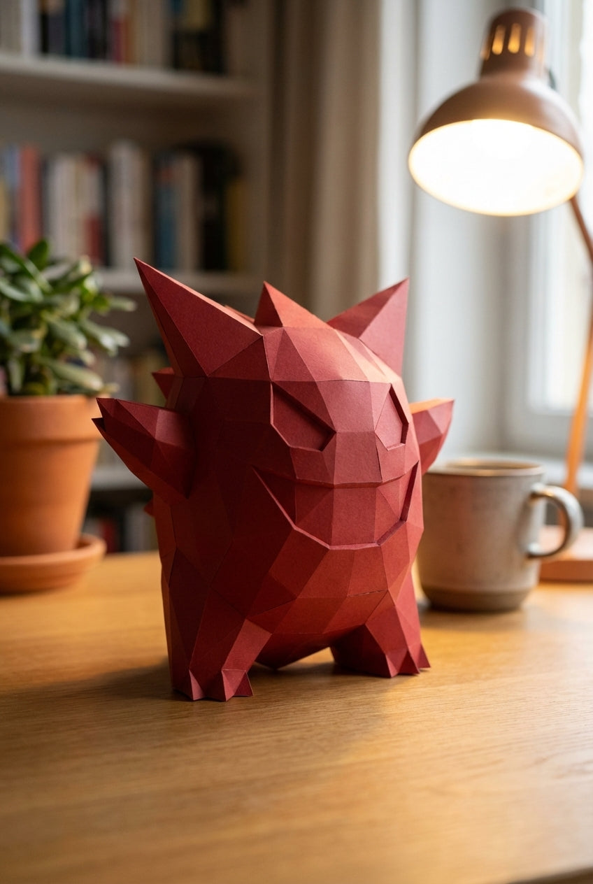 3D polygonal paper Gengar figure for assembly 27 x 33 x 32 – decorative papercraft DIY kit, modern geometric sculpture - Mi tienda