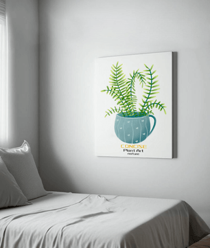 Illustration of a Plant in a Decorative Blue Pot with Green Leaves
