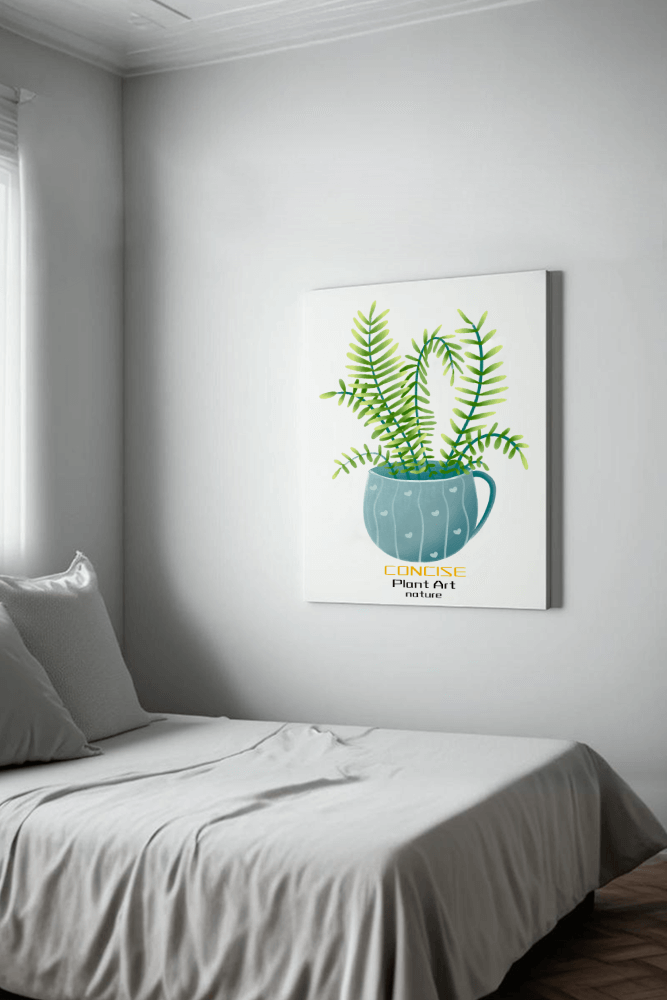 Illustration of a Plant in a Decorative Blue Pot with Green Leaves