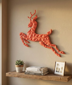 Modern flat deer wall papercraft, 56x57x2 cm geometric 3D polygonal silhouette, DIY creative kit for striking living room or hallway wall art, bold red home decor - Mi tienda