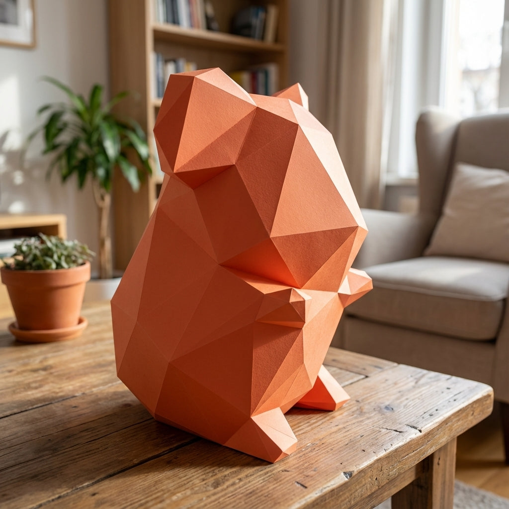 Own polygonal hamster papercraft – 3D modern geometric sculpture, 44 ready-to-fold pieces, size 30x26x20 cm, creative paper animal decor for any space - Mi tienda